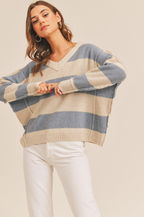 Belinda Striped V-Neck Sweater