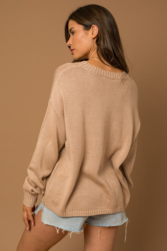 BEACH BUM Round Neck Long Sleeve Knit Sweater