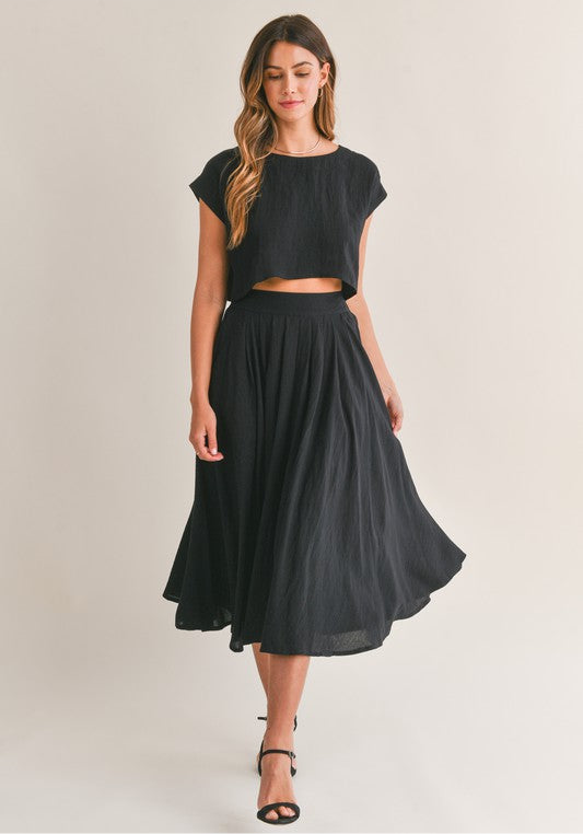 Birdie Crop Top & Midi Flare Skirt Set