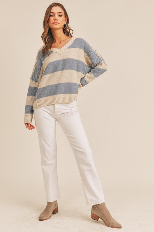 Belinda Striped V-Neck Sweater