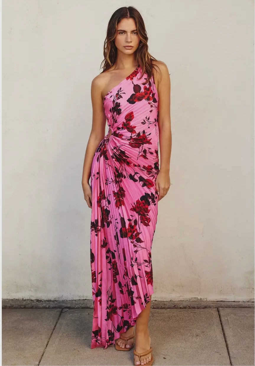 Potential Heartache Pleated One Shoulder Maxi Dress