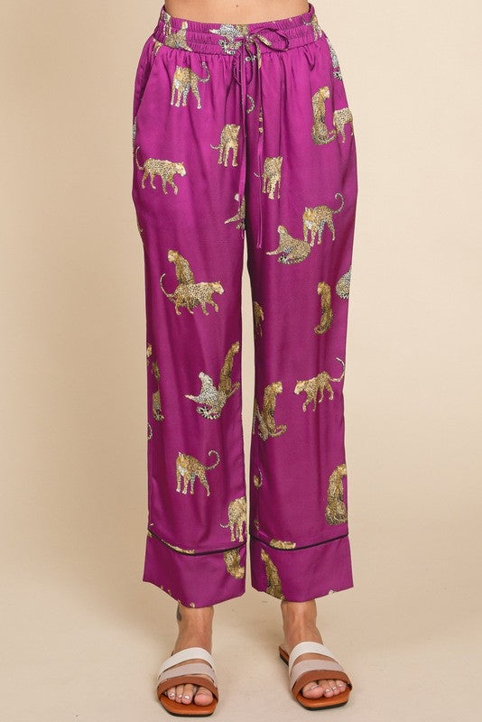 Lucia Satin Cheetah Print Pajama Set