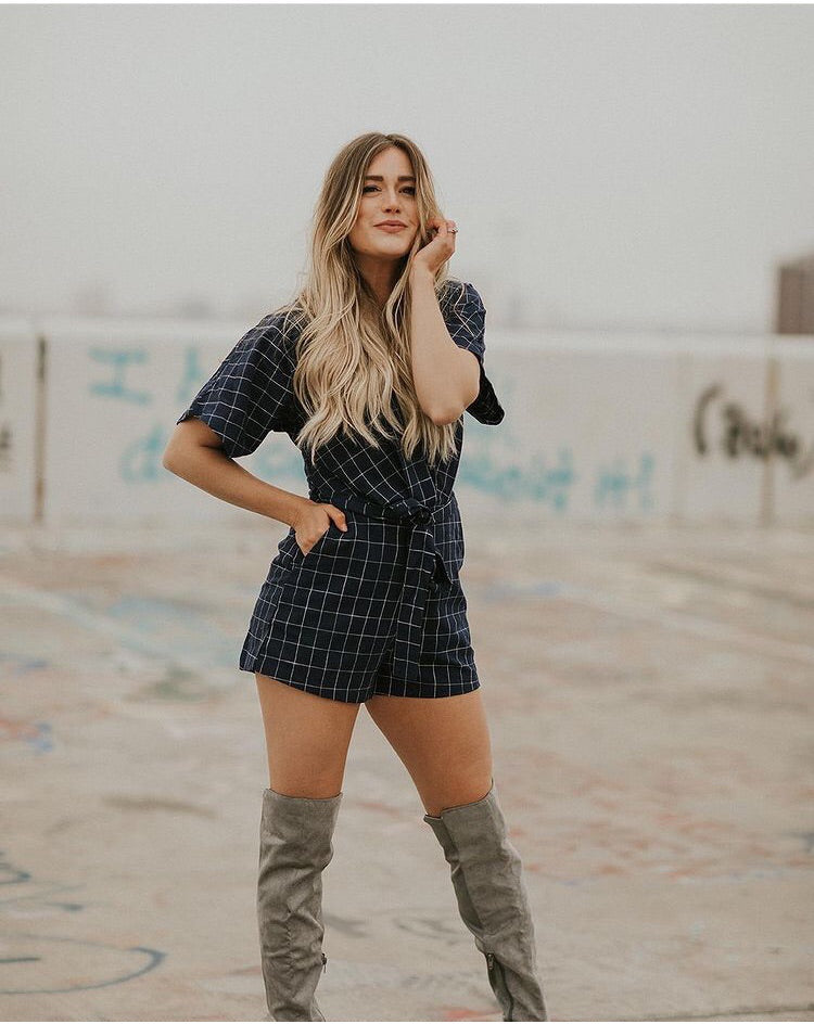 Marlo Windowpane Plaid Romper